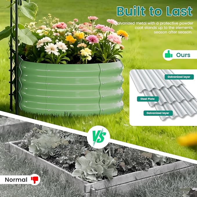 DoCred 3 in 1 Raised Garden Bed with 87in Tall Arch Trellis for Climbing Plants, Galvanized Planter Garden Box Outdoor for Gardening, Climbing Vegetables, Flower, Green