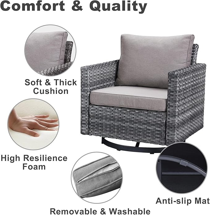 Belord Spacious 11 Pieces Patio Conversation Set - 5-Seater Outdoor Furniture Sectional Sets with Swivel Glider Chairs Set of 4 and Storage Box, Metal Top Coffee Table with Embedded Ottoman Gray
