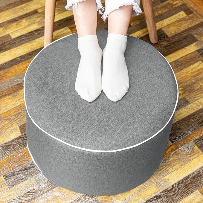 Outdoor Ottoman Outdoor Ottomans for Patio 19x12 Inches Modern Lightweight Foam Stuffed Pouf Outdoor Footstool Footrest Foot Stool Waterproof (Gray)