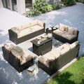 Aoxun Patio Furniture Set with Fire Pit Table, 12 Piece Outdoor Sectional Sofas, 10 Seats Wicker Rattan Outdoor Furniture with Thickened Cushion for Backyard, Garden Begin