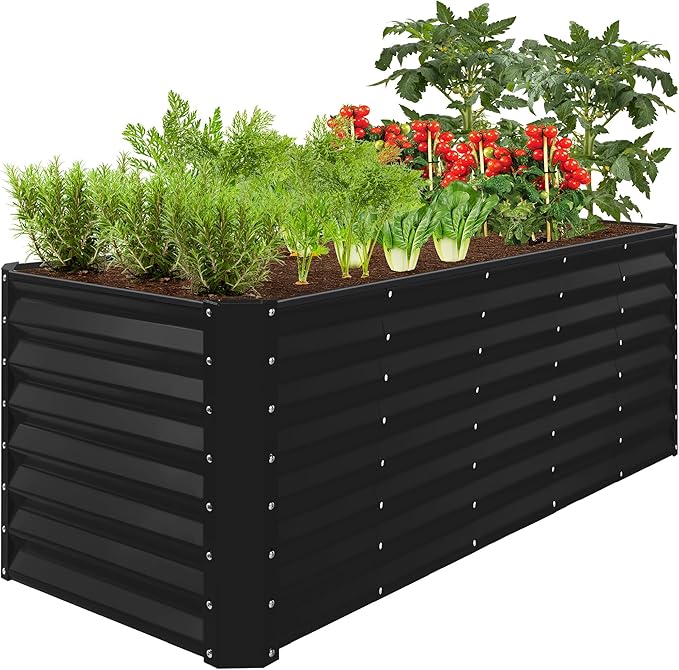 Best Choice Products 8x2x2ft Raised Outdoor Metal Garden Bed, Deep Root Box Planter for Vegetables, Flowers, Herbs, 240 Gallon Capacity, 100% Non Toxic Materials - Black