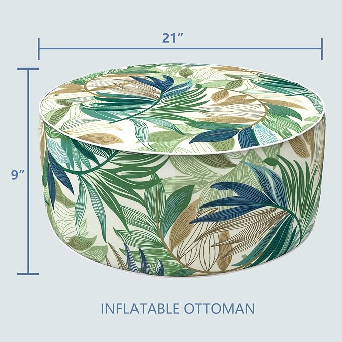 LVTXIII Inflatable Stool Ottoman Footrest with Handle, Decorative Fade-Resistant Foot Stool, Indoor or Outdoor Pouf for Home Garden and Camping Use, D21 x W 21 x H9, Lush Leaf Green