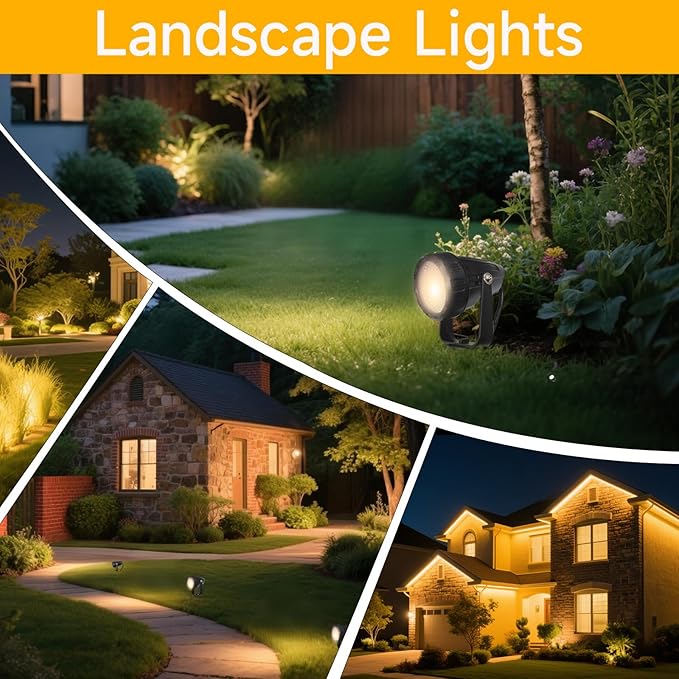 Low Voltage Safety Landscape Lights Outdoor: 7W 840LM LED Landscape Lighting with Connectors & Transformer for Tree Garden Yard Pathway | 24V Warm Yellow 3000K Spotlights | IP65 Waterproof | 12 Pack