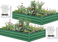 YITAHOME 96x48x12 in 2pcs Galvanized Raised Garden Bed Kit, Large Metal Planter Box with Gloves, Safety Rubber & Support Rod, Outdoor Flower Bed for Plants Vegetables, Green