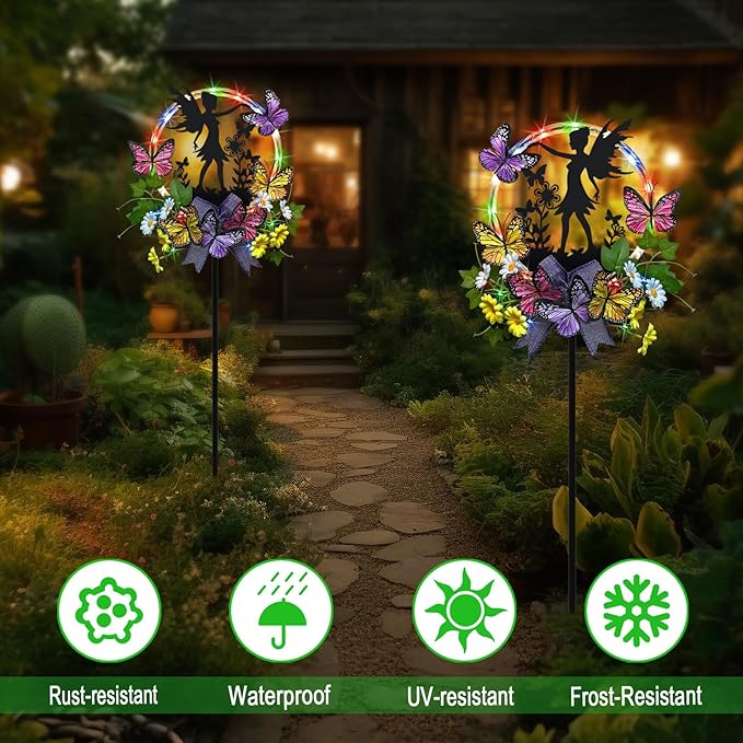 Solar Fairy Garden Decor, Silhouette Fairy with Butterflies Garden Stake,Waterproof for Outside,Walkway,Yard,Lawn,Patio