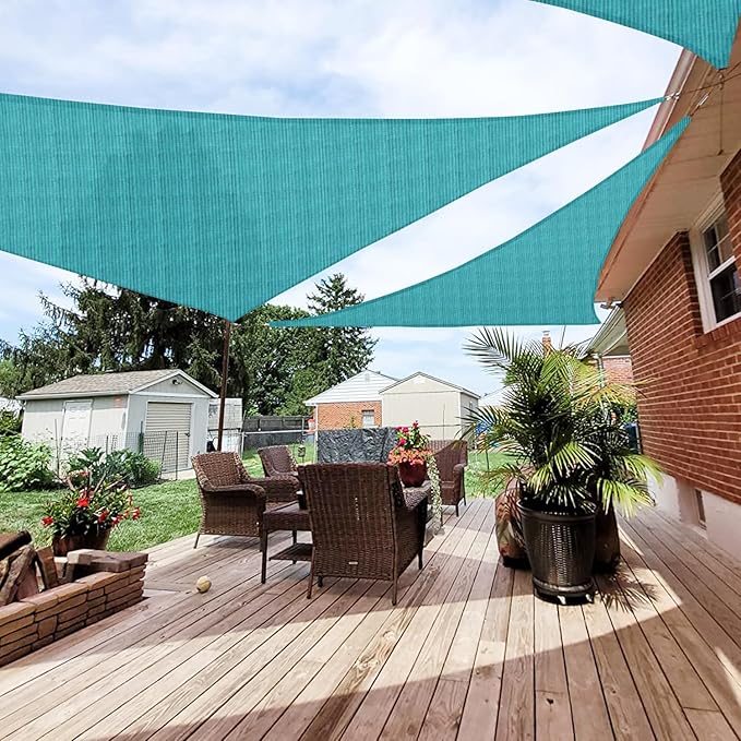 Patio Paradise 13' x 13' x 12'10" Sun Shade Sail Triangle Canopy, Permeable Shade Cloth Fabric Sunlight Block Patio Cover HDPE Deck Awning for Outdoor Backyard Pergolas Roof Shading, Turquoise