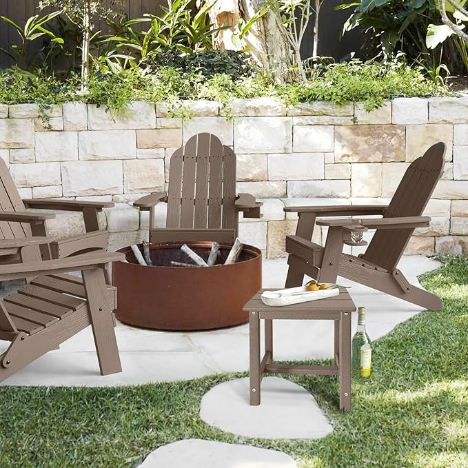 Adirondack Square Side Table,one-Tier Outdoor end Table, Patio Side Table for Pool,Porch,Backyard,Relaxing Companion (Teak)
