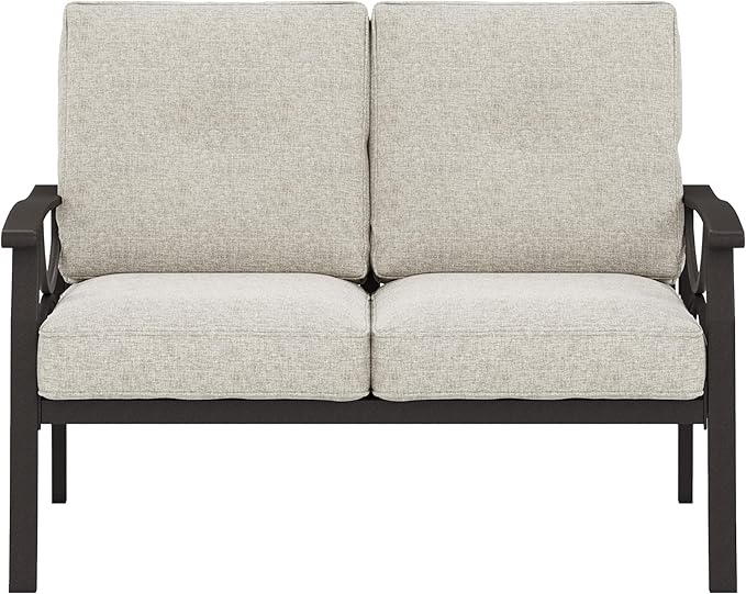RoyalCraft Patio Loveseat, All-Weather Outdoor 2 Seats Sofa Couch, Khaki Metal Furniture with Beige Cushions
