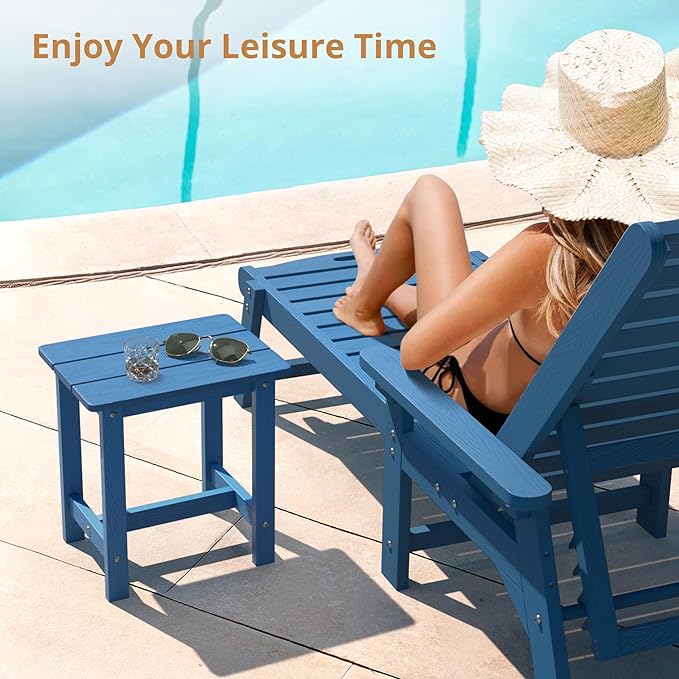 LUE BONA Outdoor Side Table Set of 2, HDPS Small Outdoor Table, Adirondack Side Table, Outside End Table for Patio, Porch, Deck, Weather Resistant/Easy Maintenance/Indoor or Outside Use, Navy Blue