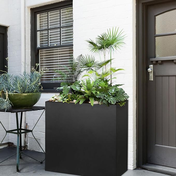 Black Steel Planter Box for Outdoor Plants 24" x 10" x 24" Metal Rectangular Outdoor Planter Box All-Weather Use with Drainage Holes for Patio,Porch,Garden (Black, 24 * 10 * 24)