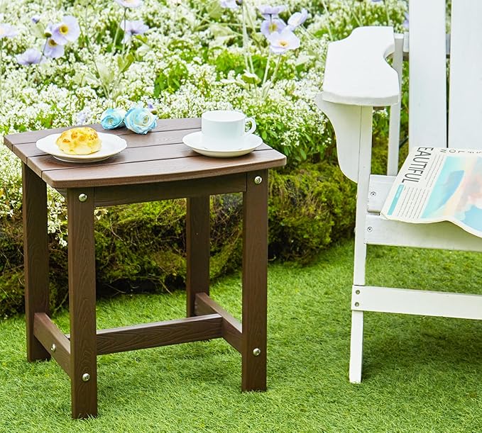 Y&M Outdoor Side Table, HIPS Adirondack Small Single Table, Waterproof Square Outside Table, Balcony Modern End Tables for Patio, Pool, Beach, Porch, Deck, Indoor or Outdoor Use (Coffee, 2 Pack)