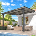 AECOJOY 10' x 10' Adjustable Height Outdoor Gazebo Pergola for Patio, Large Wall-Mounted 6.5-9.8 Ft Hard Top Lean to Metal Heavy Duty Metal Awnings Shelter Pergolas and Gazebos Clearance with Roof