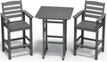SERWALL Balcony Adirondack Chairs and Table 3 Pieces Set, Adirondack Bar Height Chairs Set of 2 and Bar Table, Outdoor Bar Stools Set, Gray