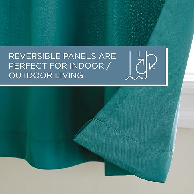 TOWN & COUNTRY BASICS Cabana Solid Heavyweight Indoor Outdoor Curtains, Light Filtering Opacity with Grommet Top, Water Repellent, 2-Pack Set, 54"x96", Dark Teal