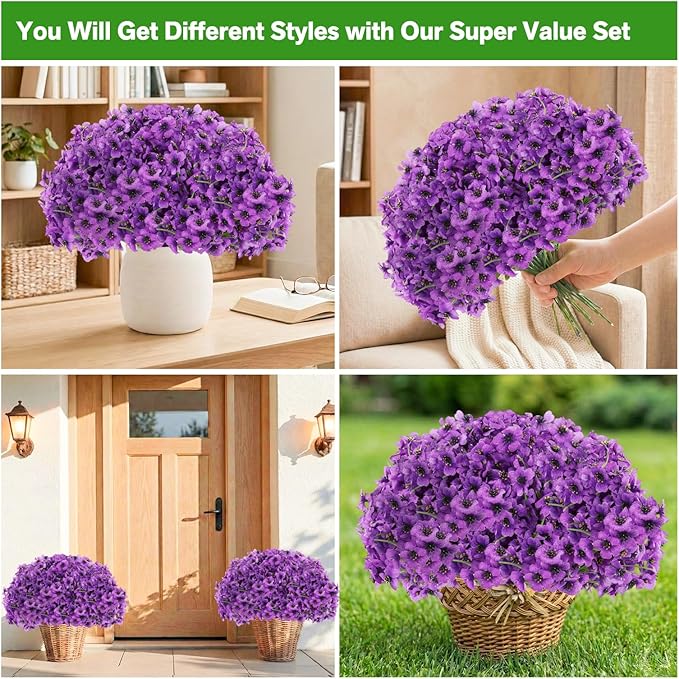 22 Bundles Artificial Flowers Outdoor, Faux Flowers UV Resistant with Plastic Plants, Faux Silk Flowers for Outdoors Outside Front Porch Hanging Planter Window Box Garden Decoration