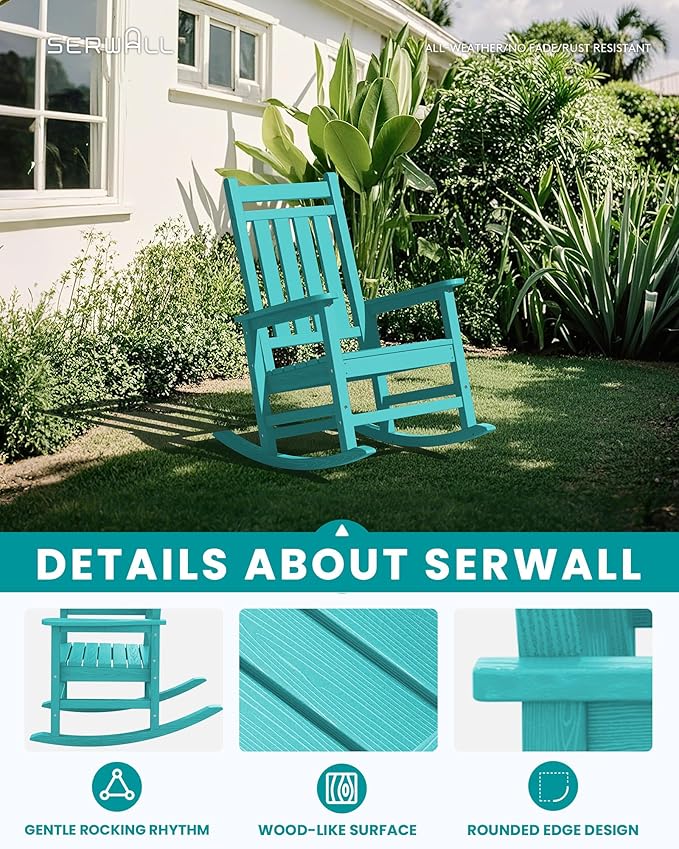 SERWALL HDPE Outdoor Rocking Chair Set of 6, Patio Rocking Chairs for Adults, All Weather Outdoor Rockers for Lawn, Aruba