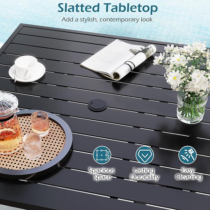 Tangkula 37" Metal Patio Dining Table for 4, Square Heavy Duty Outdoor Dining Table with Umbrella Hole, 4-Person Outside Dining Furniture for Porch, Garden, Balcony and Backyard