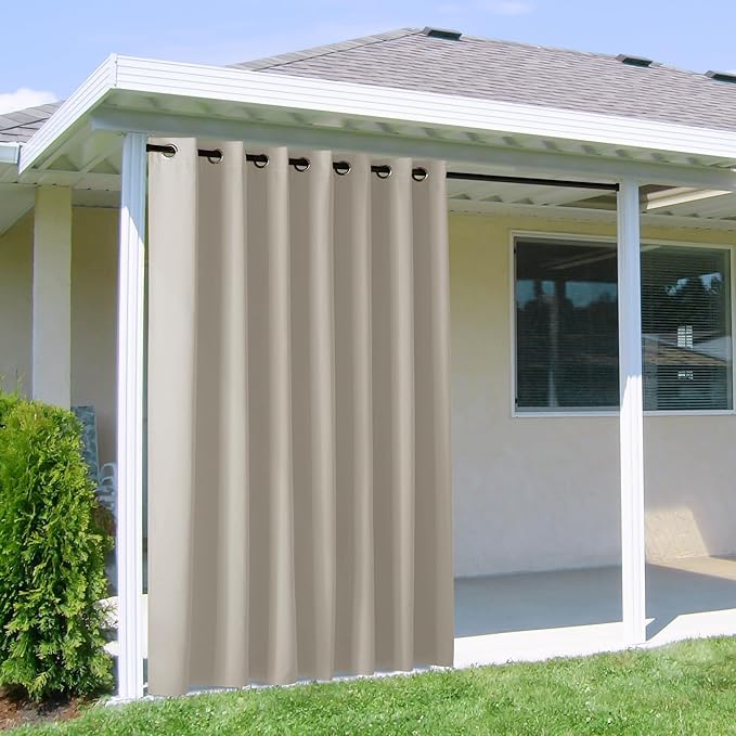 NICETOWN Outdoor Curtainch for Patio Waterproof 100 inch Wide, Thermal Insulated Rustproof Grommet UV Blocking Cabana Curtainch & Drape, Privacy Safe Shade for Gazebo, Natural, 1 PC, 95-Inch Long