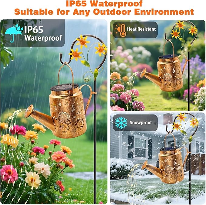 Solar Lanterns Outdoor, Sunflower Watering Can lights, Waterproof Hanging Lanterns Solar Path Lights Outside Yard Patio Gardren Decor, Gardening Christmas Gift for Mom Grandma Women with Shepherd Hook