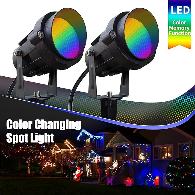 Color Spot Light Outdoor 2-Pack, 120V 12W Waterproof LED Landscape Spotlights, Plug-in Durable Spotlight Outdoor for Yard, Garden, Patio, Tree, House, Halloween, Christmas