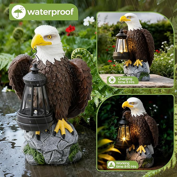 American Bald Eagle Garden Statue with Solar Light,Outdoor Decor Sculpture,Perfect for Patio,Yard,Porch,Balcony,Distinctive Bald Eagle Home Decor,250 Anniversary USA Gift for Men Father