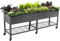 Rolling Elevated Raised Garden Bed-V Series, 2' x 8' Garden Beds with Legs & Storage Rack for Patio & Porch, 1400 Lbs Weight Capacity, Outdoor Planter Box for Vegetables Flower Herbs, Modern Gray