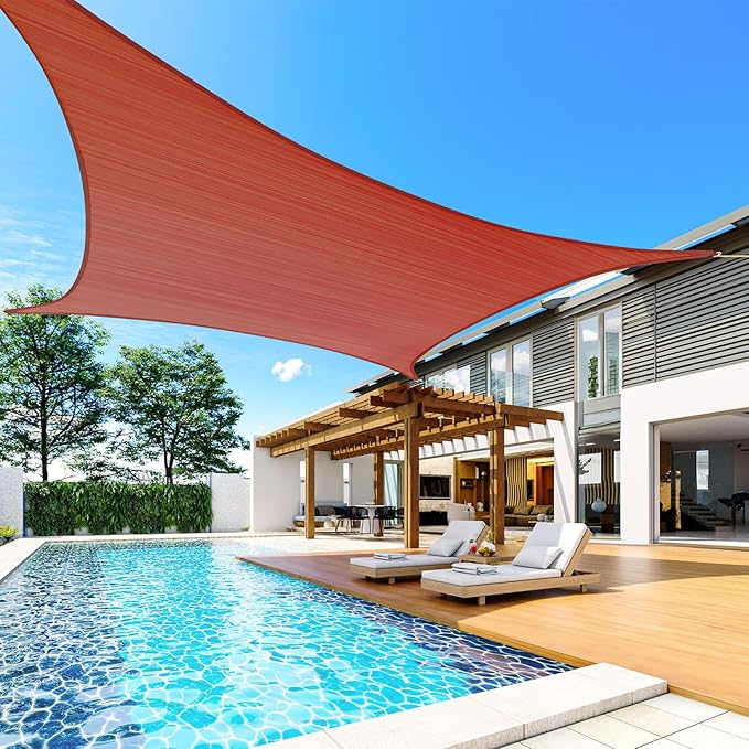 Quictent 12x16ft 185G HDPE Rectangle Sun Shade Sail Canopy 98% UV Block Outdoor Patio Garden with Hardware Kit (Terracotta)