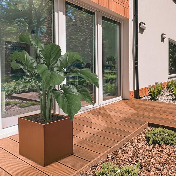 Corten Steel Planter Box Metal Square Planters 26 Inch Steel Large Outdoor Planter Tall Plant for Commercial Residential Patio and Backyard