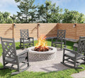 GarveeLife Outdoor Rocking Chair Set of 4, HDPE Weather Resistant Patio Rocking Chair Porch Rocker with Wood Texture & 380 LBS Support for Deck, Pool, Backyard, Gray