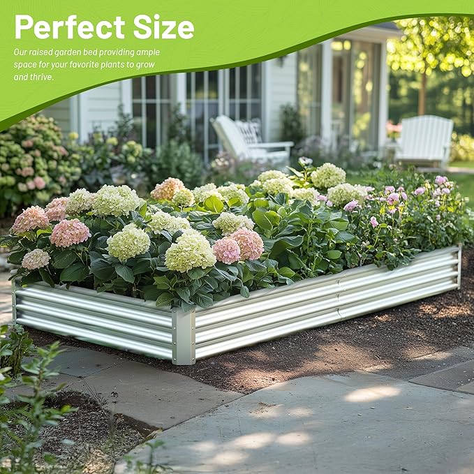 2PCS 8x4x1FT Galvanized Raised Garden Bed, Galvanized Planter Raised Garden Boxes Outdoor, Large Metal Raised Garden Beds for Vegetables-Silver