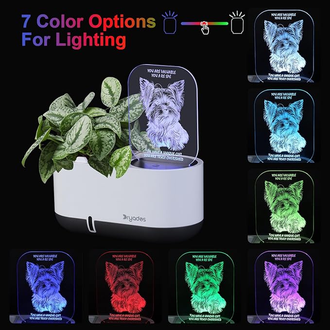 Self-Watering Plant Pot with LED Note Board & 7 Colors Pen, Led Acrylic Message Board with Plant Pot,Dog Board Night Light with Planting Pot for Christmas/Thanksgiving/Gifts(No Plant&Seed)