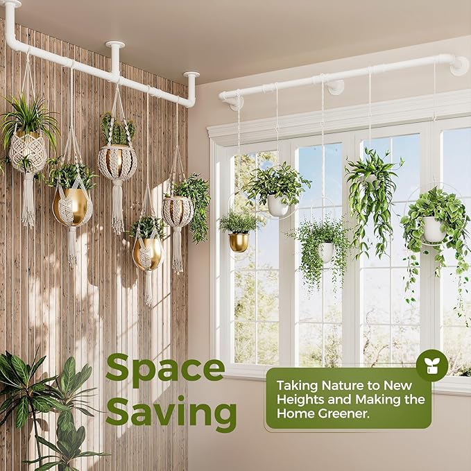 Bamworld Window Plant Hanger Indoor 63in 2PCS Hanging Planters for Indoor Plants Hanging Plants Holder Hanging Rod Window Plant Shelves Wall Planters Pot/Chain/Plant Not Included (White)