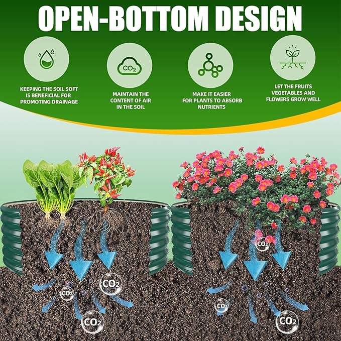 17" Tall Elevated Round Metal Rised Garden Bed- 4'x4' in Size and 0.8MM Thick Durable Planter Box for Vegetables Flowers Succulent at Patio/Garden Outdoor (Dark Green, 4FT Diameter)