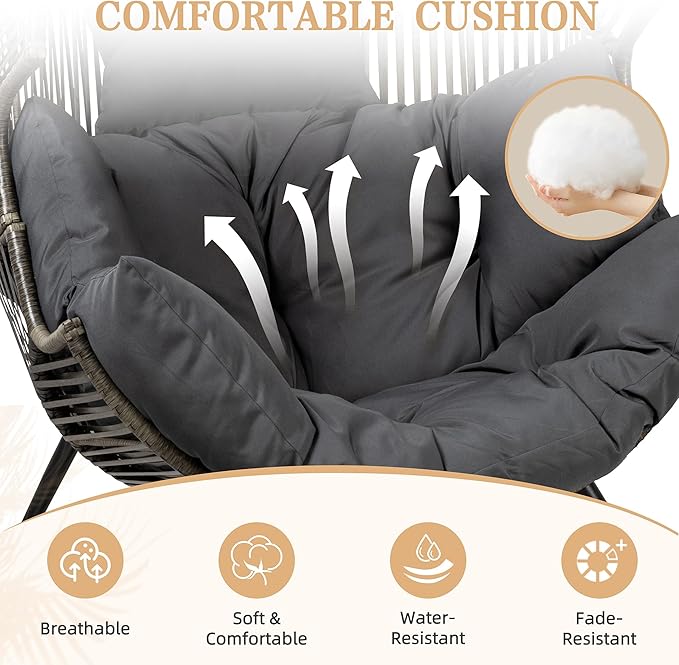 Vongrasig Outdoor Wicker Egg Chair PE Rattan Chair with Cushion, Oversized Patio Lounge Chair for Outdoor, Indoor, Balcony, Backyard, Garden, Black/Rattan
