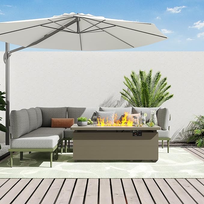 Sundale Outdoor 7 Pieces Patio Furniture Set with Fire Pit Table, L-Shaped Outdoor Sectional Sofa with 6 Inch Olefin Cushion, All-Weather Modern Metal Outdoor Conversation Sets for Backyard, Poolside