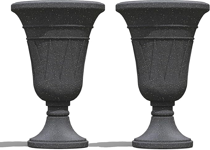 23" Tall Planters for Outdoor Plants Set of 2, Planter with Drainage Holes and Trophy Design, Large Outdoor Planters for Porch, Garden, Black
