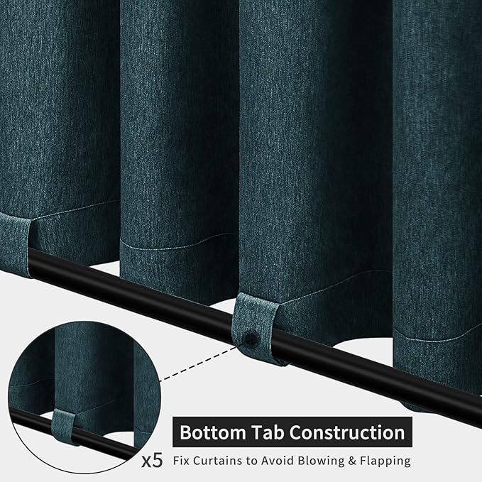 Easy-Going Linen Look Outdoor Curtains Waterproof Windproof Porch Curtains, Soft Thicken Outdoor Privacy Curtains for Patio, Gazebo, Grommet Top and Tab Bottom Drape, 1 Panel, 110x96 inch, Teal