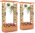 Giantex 2 Pcs Raised Garden Bed with Trellis & Hanging Roof, Wood Planter Box with Bottom & Drainage Holes, Freestanding Garden Planter for Flower Vegetable Fruit Herb Climbing Vines, 43.5"x17.5"x72"