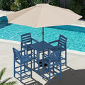 SERWALL 6 Pieces Outdoor Patio Bar Set with 9ft Umbrella, Outdoor HDPE Barstool and Table Furniture Set with Patio Umbrella, Blue