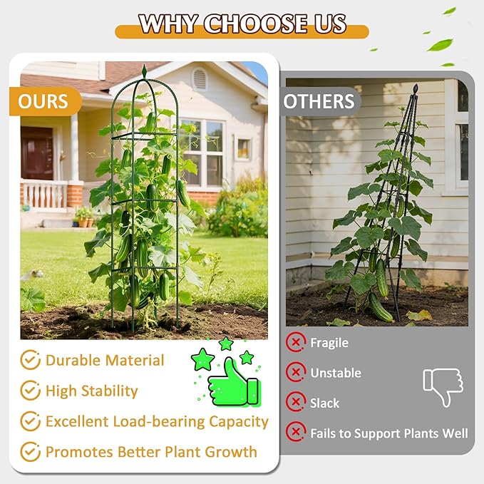 Garden Trellis for Climbing Plants, Tomato Cage, Rose, Flowers, Grape, Pea, Cucumber Trellis, Rustproof Plastic Coated Metal Plant Support for Potted Plants Indoor Outdoor - 2PC Plant Trellis