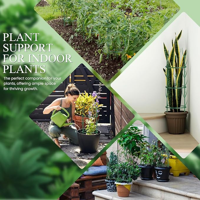 9 Pack Plant Support Stakes & Plant Cage Support Rings, Plant Stakes for Indoor Plants, Stackable Garden Flower Support for Potted Plants, Succulents, Aloe, Small Plants