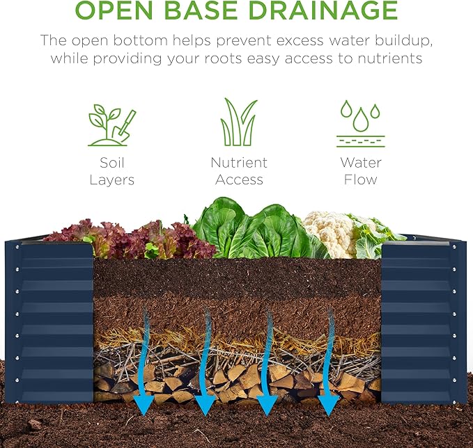 Best Choice Products 4x2x2ft Outdoor Metal Raised Garden Bed, Deep Root Box Planter for Vegetables, Flowers, Herbs, 119 Gallon Capacity, 100% Non Toxic Materials - Navy
