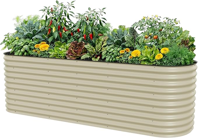 32" Extra Tall Raised Garden Bed Kits, 4 x 8 x 2.7ft Raised Planter Box Outdoor, 2.5 x 9.5 x 2.7ft Deep Root 10 in 1 Modular Metal Raised Beds for Gardening Vegetables Flowers Fruits - Pearl White