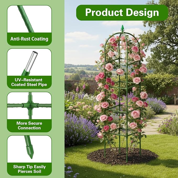 2 Pack Garden Obelisk Trellis for Climbing Plants, 72" Metal Rustproof Rose Trellis, Tower Potted Cages Plant Support for Flowers/Vegetables/Vines, Indoor Outdoor Garden Patio