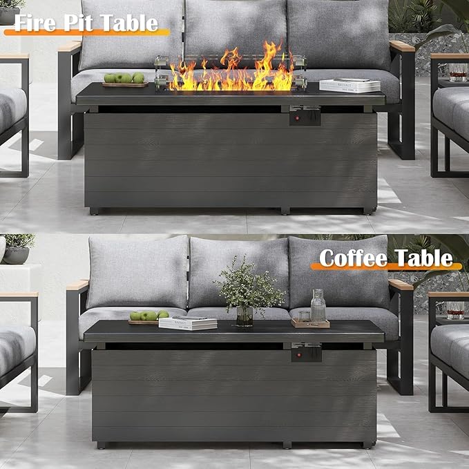 Sundale Outdoor 5 Pieces Patio Furniture Set with Fire Pit Table, Metal Outdoor Sectional Sofa with 6" Olefin Cushion, Modern Outdoor Conversation Sets for Backyard, Poolside, Sunroom