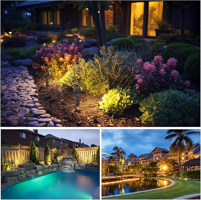 LED Landscape Lights with Connectors, 12V Low Voltage, Warm White 3000k, 4W, 175LM, Outdoor Waterproof Garden Pathway Lights Wall Tree Flag Spotlights with Spike Stand, 6 Pack