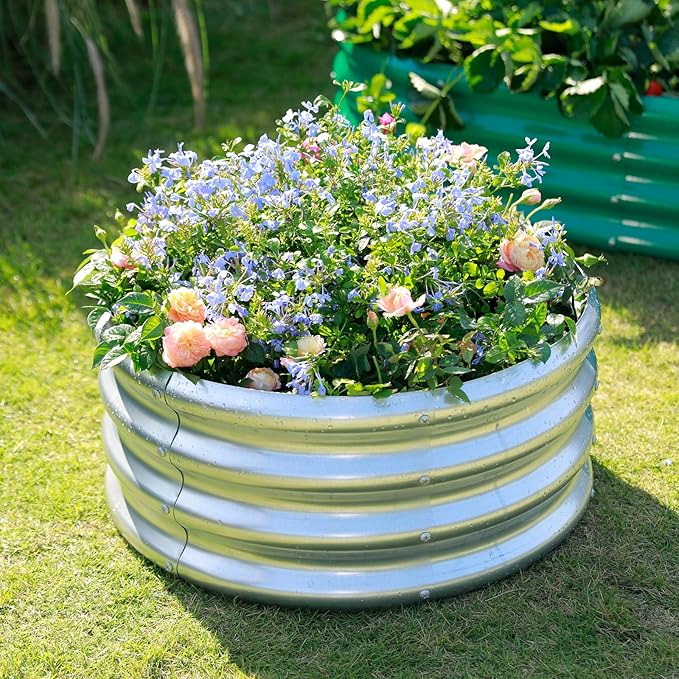 Land Guard 2 Pack 2×2×1ft Galvanized Raised Garden Bed, Planter Raised Garden Beds Outdoor, Round Clearance Raised Garden Beds for Gardening Vegetables……