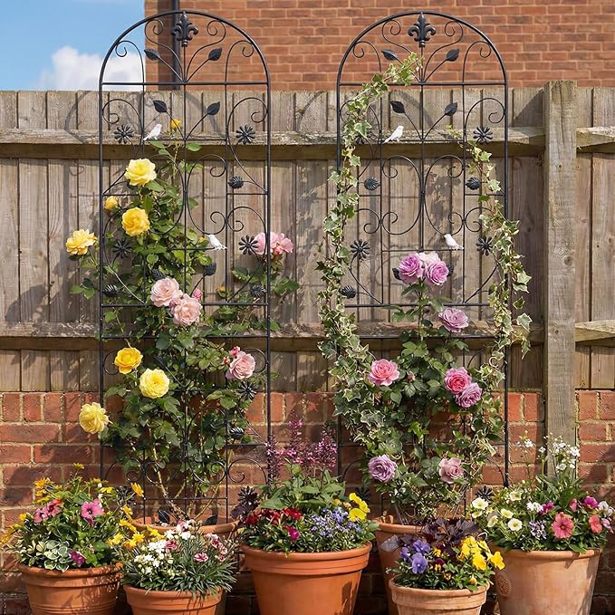 Trellis for Climbing Plants Outdoor, （2 Pack 70.8x19.6-inch）, Generic Metal Garden Trellis, Rustproof, Easy Assembly,（Black）