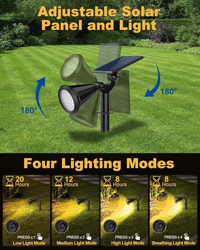 Solar Spot Lights Outdoor, 10 Pack Outdoor Solar Lights for Yard, 4 Lighting Mode Solar Landscape Spotlights with Auto On/Off, 2-in-1 Waterproof Wall Lights for Garden, Walkway (Warm White)