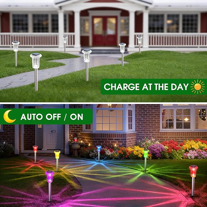 Solar Outdoor Lights, 15 Pack Solar Pathway Lights Outdoor Waterproof, Stake Lighting for Garden Yard Path Walkway Driveway Patio Lawn Decor,Color Changing
